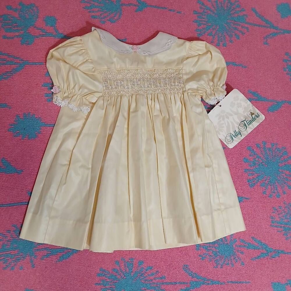 Vintage 80's kids girls 2yrs polly flinders yellow dress smocked Cottagecore
